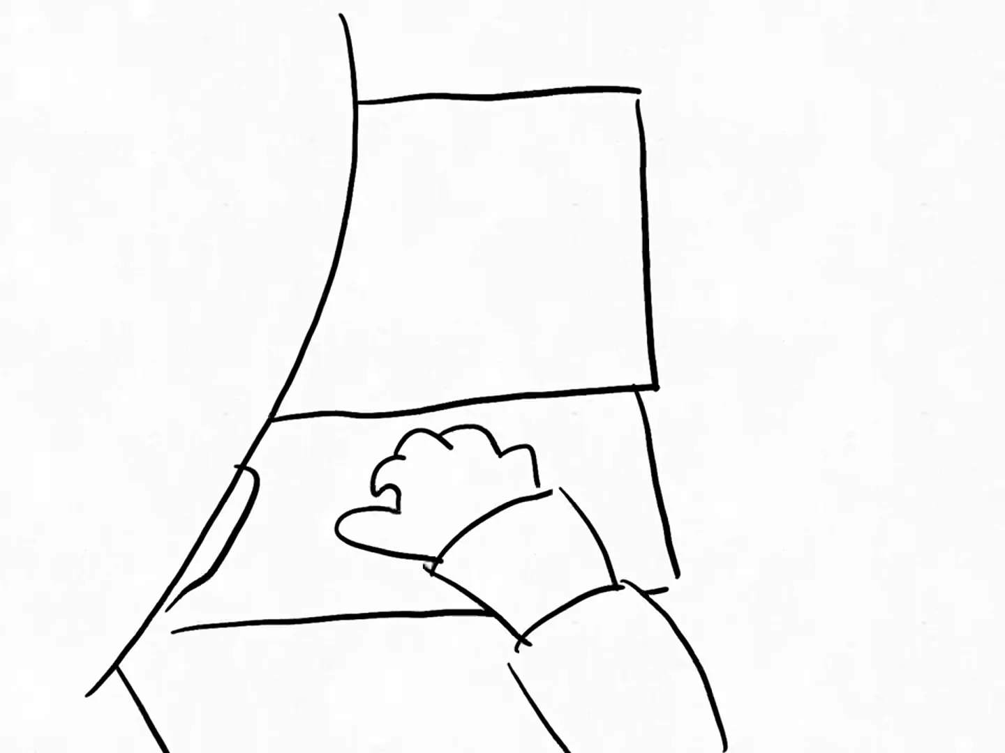 Hands at a keyboard, drawn.