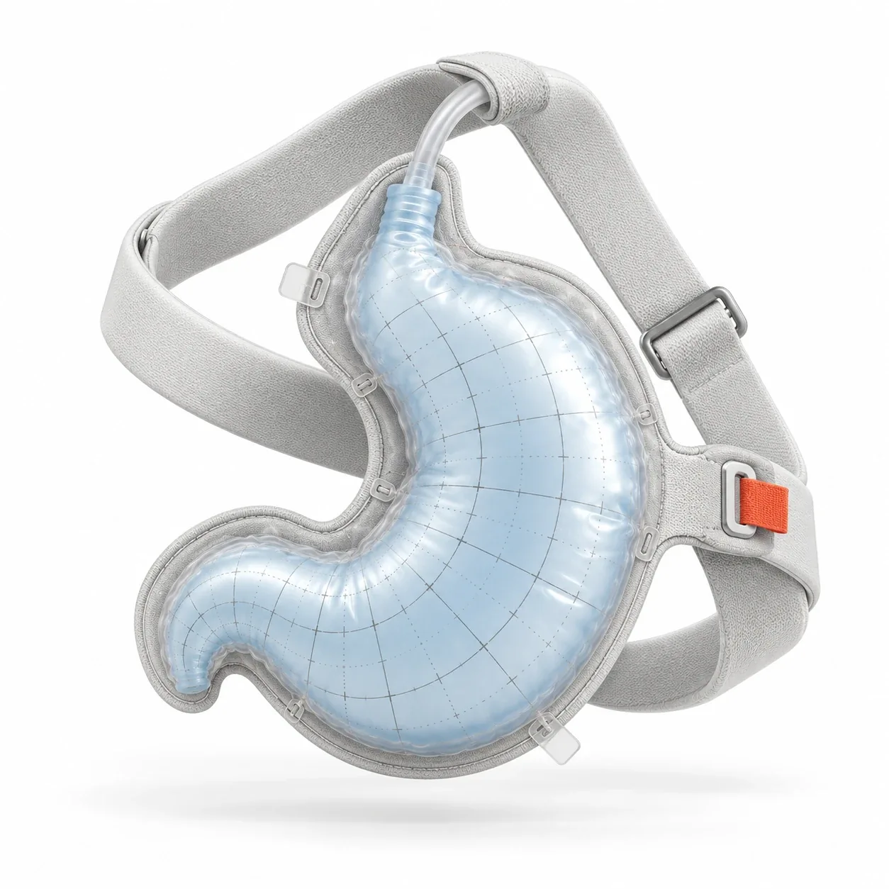 Data Skin, concept render: the gridded skin over the bladder, with the strap