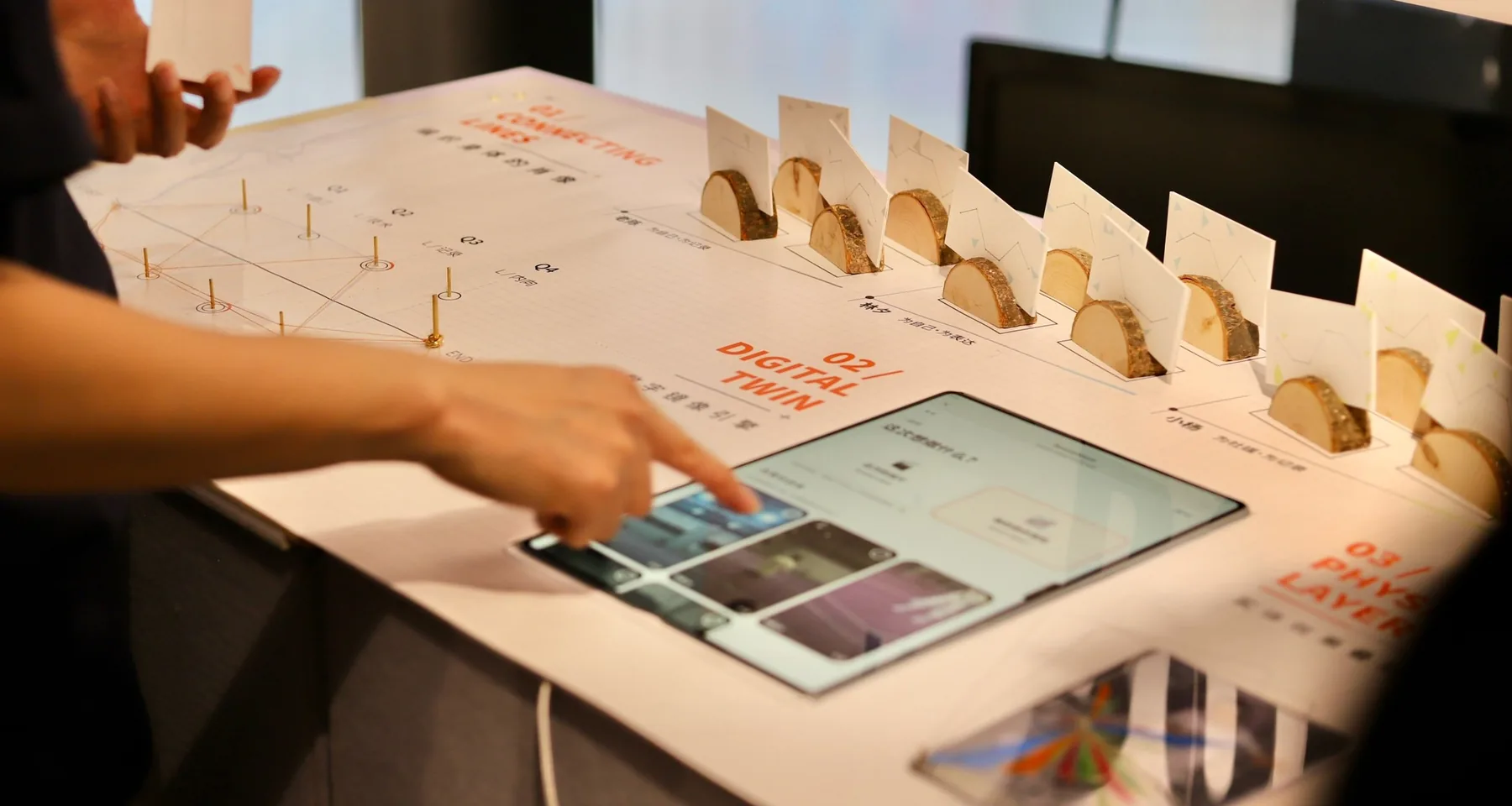 The table in use: the three zones