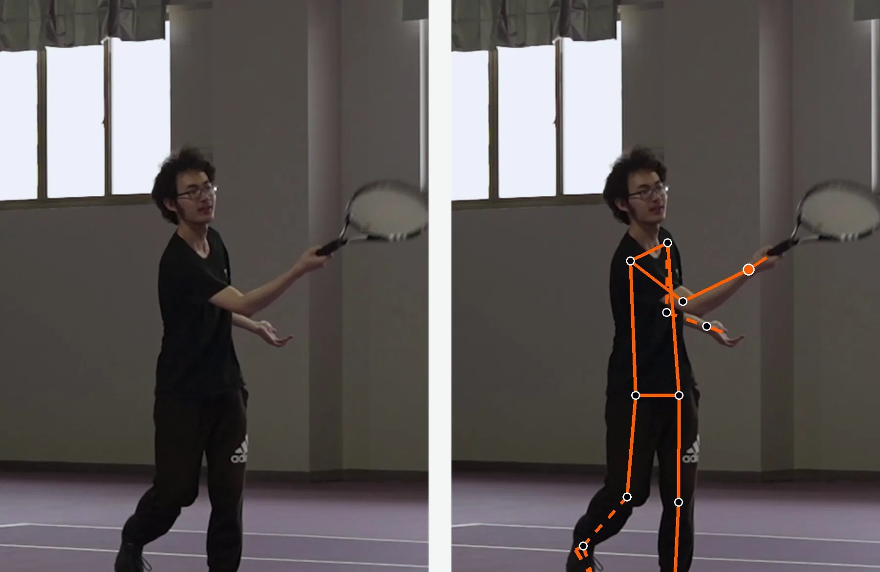 Film 01’s player, and the same frame read by our pose model