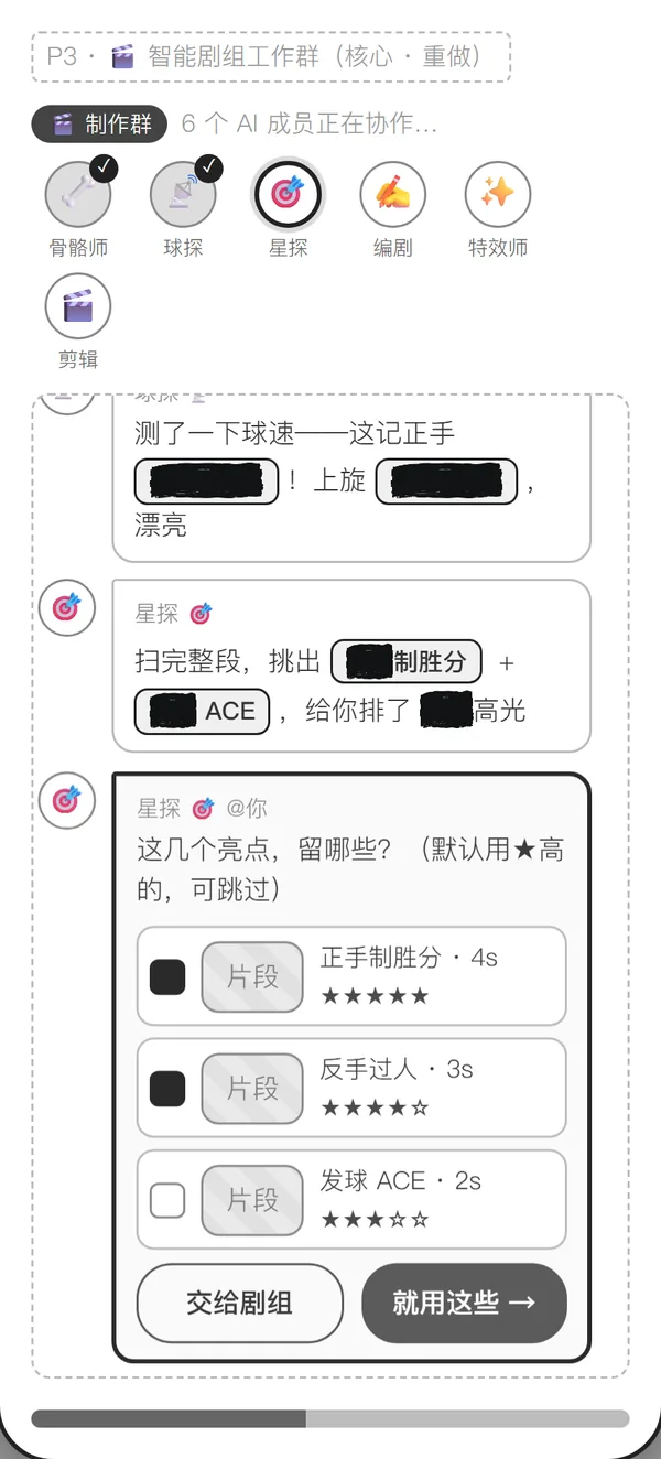 v2: The pipeline taken apart, shown as a group chat of AI agents at work