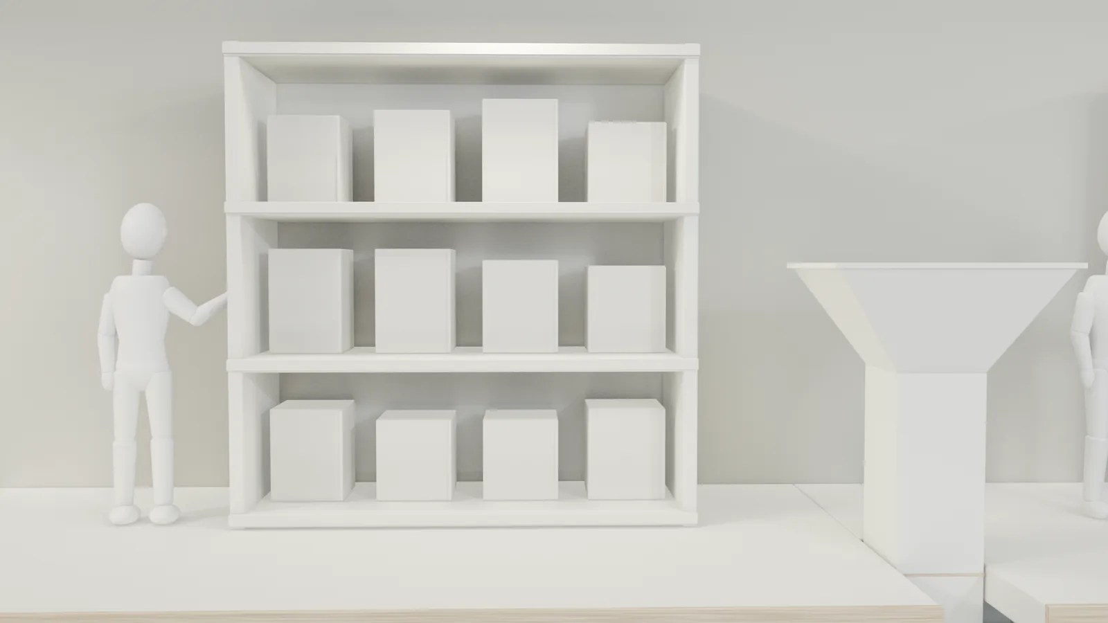 The shelf as I see it: twelve boxes in order A
